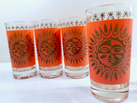 Load image into Gallery viewer, Jeannette Glass Aztec Orange &amp; 22-Karat Gold Sunburst Highball Glasses (Set of 4)
