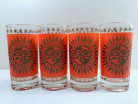 Load image into Gallery viewer, Jeannette Glass Aztec Orange &amp; 22-Karat Gold Sunburst Highball Glasses (Set of 4)
