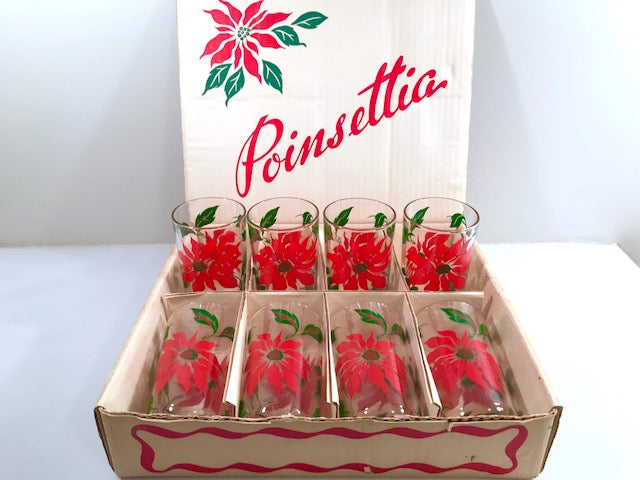 Vintage Poinsettia Glasses (Set of 8)