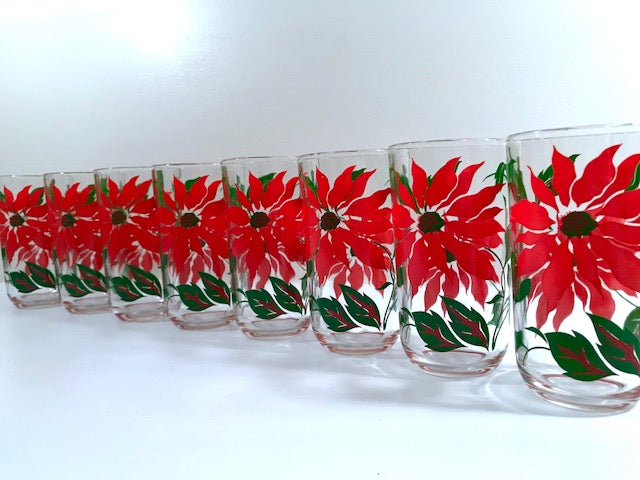 Vintage Poinsettia Glasses (Set of 8) | Retro Solstice