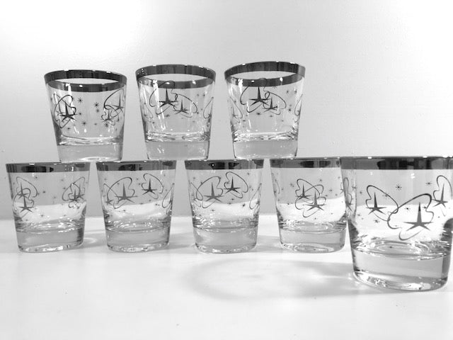 Mid-Century Silver Atomic Star Whiskey/Double Shot Glasses (Set of 8)