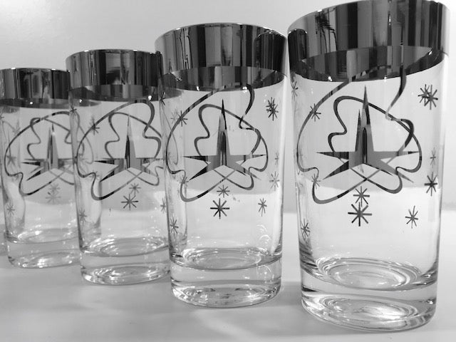 Mid-Century Silver Atomic Star Glasses (Set of 6)