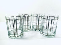 Load image into Gallery viewer, Georges Briard Signed Mid-Century Platinum Plaid Double Old Fashion Glasses (Set of 4)
