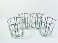 Load image into Gallery viewer, Georges Briard Signed Mid-Century Platinum Plaid Double Old Fashion Glasses (Set of 4)
