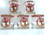 Load image into Gallery viewer, Culver Signed Mid-Century Rudolph The Red Nose Reindeer Old Fashion Glasses - Rare (Set of 5)

