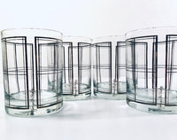 Load image into Gallery viewer, Georges Briard Signed Mid-Century Platinum Plaid Double Old Fashion Glasses (Set of 4)
