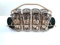 Load image into Gallery viewer, Fred Press Signed Mid-Century Black and 22-Karat Gold Abstract 17-Piece Bar Set
