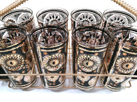 Load image into Gallery viewer, Fred Press Signed Mid-Century Black and 22-Karat Gold Abstract 17-Piece Bar Set
