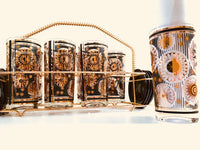 Load image into Gallery viewer, Fred Press Signed Mid-Century Black and 22-Karat Gold Abstract 17-Piece Bar Set
