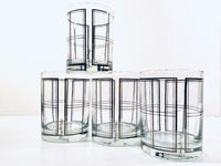 Load image into Gallery viewer, Georges Briard Signed Mid-Century Platinum Plaid Double Old Fashion Glasses (Set of 4)
