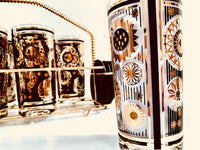 Load image into Gallery viewer, Fred Press Signed Mid-Century Black and 22-Karat Gold Abstract 17-Piece Bar Set
