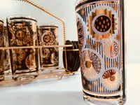 Load image into Gallery viewer, Fred Press Signed Mid-Century Black and 22-Karat Gold Abstract 17-Piece Bar Set
