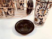 Load image into Gallery viewer, Fred Press Signed Mid-Century Black and 22-Karat Gold Abstract 17-Piece Bar Set
