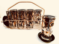 Load image into Gallery viewer, Fred Press Signed Mid-Century Black and 22-Karat Gold Abstract 17-Piece Bar Set
