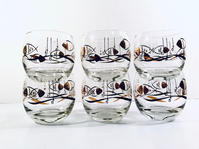 Mid-Century Here Fishy Fishy Roly Poly Glasses (Set of 6)