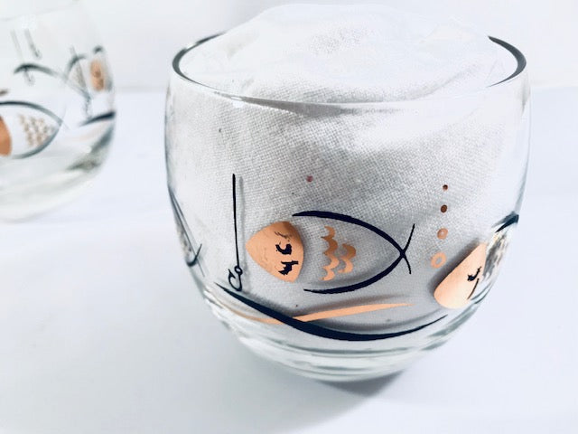 Mid-Century Here Fishy Fishy Roly Poly Glasses (Set of 6)