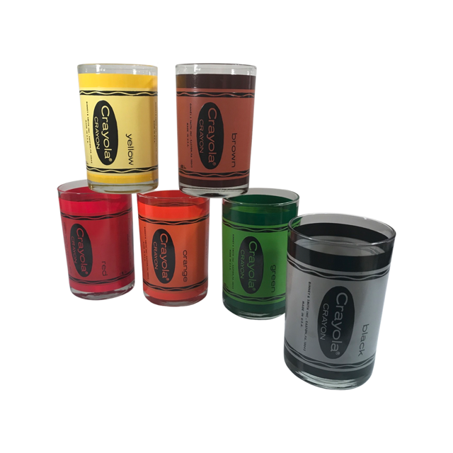 Cera Signed Crayola Crayon Double Old Fashion Glasses (Set of 6