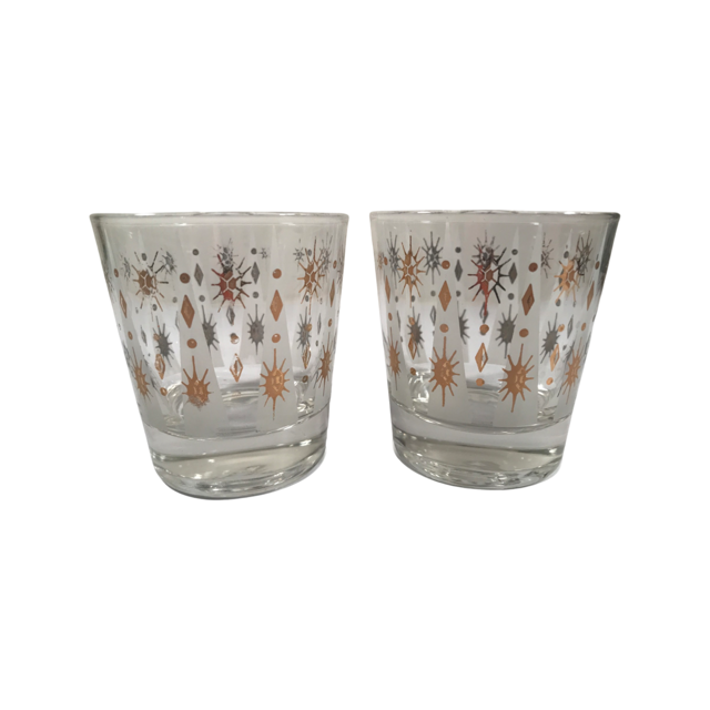 Fred Press Signed Mid-Century 22-Karat Gold and White Atomic Star Glasses (Set of 2)