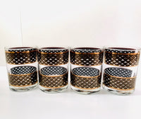 Load image into Gallery viewer, Georges Briard Signed Mid-Century Gold and Black Weave Double Old Fashion Glasses (Set of 4)

