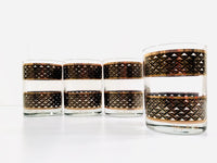 Load image into Gallery viewer, Georges Briard Signed Mid-Century Gold and Black Weave Double Old Fashion Glasses (Set of 4)
