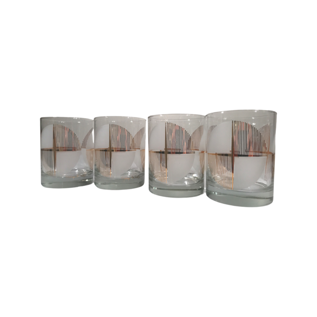 Georges Briard Signed Geometric Starburst Double Old Fashion Glasses (Set of 4)