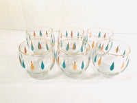 Load image into Gallery viewer, Federal Glass Mid-Century Turquoise and Gold Roly Poly Glasses (Set of 6)
