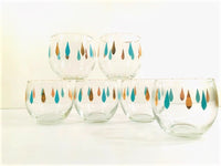 Load image into Gallery viewer, Federal Glass Mid-Century Turquoise and Gold Roly Poly Glasses (Set of 6)
