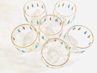 Load image into Gallery viewer, Federal Glass Mid-Century Turquoise and Gold Roly Poly Glasses (Set of 6)
