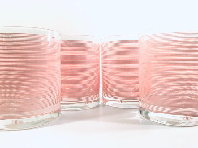 Cera Mid-Century Signed Pretty in Pink Double Old Fashion Striped Glasses (Set of 4)