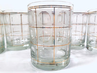 Load image into Gallery viewer, Culver Signed Gold Square with Frosted Circle Double Old Fashion Glasses (Set of 6)
