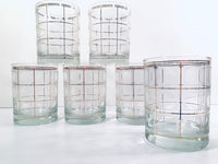 Load image into Gallery viewer, Culver Signed Gold Square with Frosted Circle Double Old Fashion Glasses (Set of 6)
