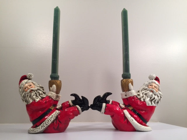 Jolly Ole St Nick Getting His Kick Candle Holders (Pair)
