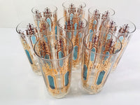 Load image into Gallery viewer, Hollywood Regency Mid-Century Gold-Emerald 9-Piece Cocktail Set
