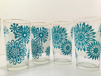 Load image into Gallery viewer, Mid-Century Atomic Turquoise Flower and Frosted White 7-Piece Cocktail Set
