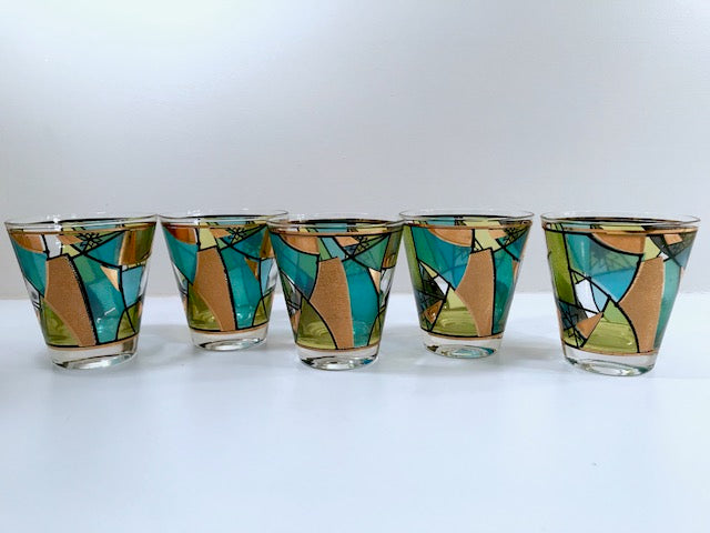 Vintage Mid-Century Modern Diner Style Multicolor 1oz Shot good Glasses Red Blue