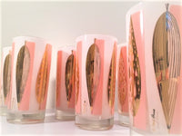 Load image into Gallery viewer, Fred Press - Signed Mid-Century 22-Karat Gold Frosted Pink Leaf Glasses (Set of 6)

