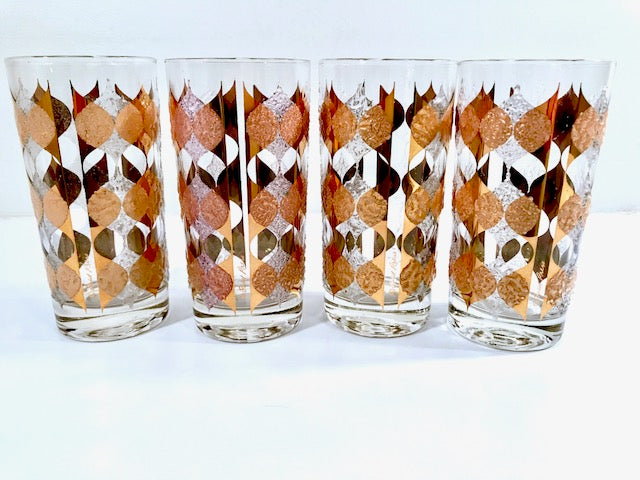 Fred Press Signed Mid-Century Golden Ice Highball Glasses (Set of 4)