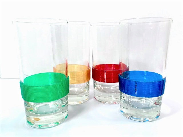 Federal Glass Art Deco Ribbed Rainbow Band Highball Glasses (Set of 4)