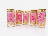 Load image into Gallery viewer, Fred Press Signed Pink and Gold Hollywood Regency Glasses (Set of 5)
