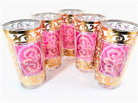 Load image into Gallery viewer, Fred Press Signed Pink and Gold Hollywood Regency Glasses (Set of 5)

