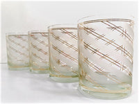 Load image into Gallery viewer, Culver Signed 22 karat Gold and Frosted White Swirl Double Old Fashion Glasses (Set of 4)
