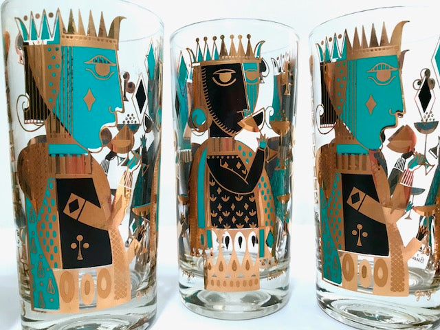 Georges Briard Signed Mid-Century It's In The Cards Glasses (Set of 7)