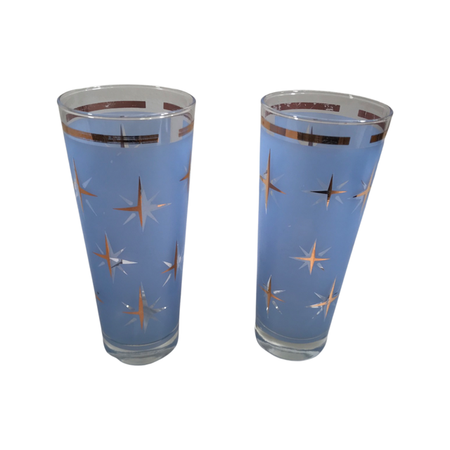 Bartlett Collins Mid-Century Atomic North Star Tall Collins Cocktail Glasses (Set of 2)