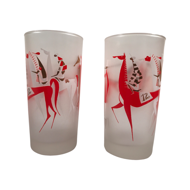 Libbey Mid Century Equestrian Race Highball Glasses (Set of 2)