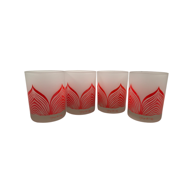 Georges Briard Signed Mid-Century Orange and Frosted Deco Double Old Fashion Glasses (Set of 4)