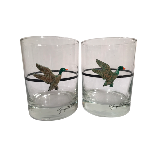Georges Briard Signed Mid-Century Mallard Duck Double Old Fashion Glasses (Set of 2)