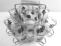 Vintage Glassware Set of 8 , Libby Mid Century Silver Leaf Set of