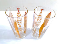 Load image into Gallery viewer, Fred Press Signed Mid-Century Clear &amp; 22-Karat Gold Fish Highball Glasses (Set of 2)
