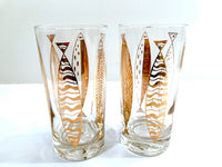 Load image into Gallery viewer, Fred Press Signed Mid-Century Clear &amp; 22-Karat Gold Fish Highball Glasses (Set of 2)
