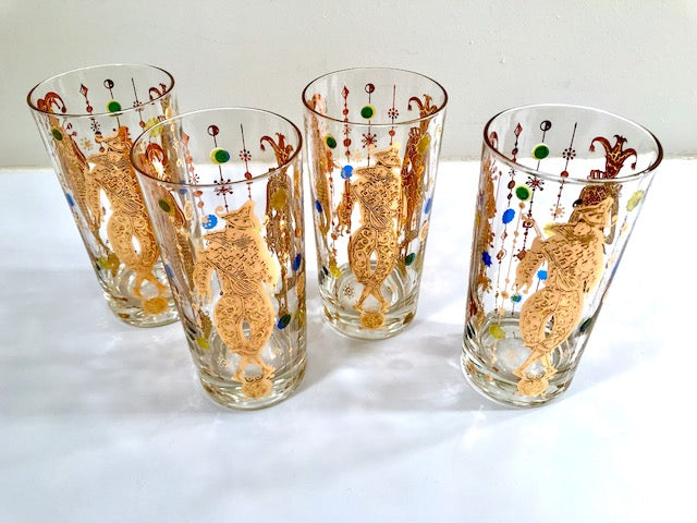 Culver Mid-Century Mardi Gras Jester Highball Glasses (Set of 4